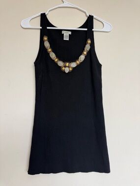 Cache Black Knit Ribbed Cashmere Blend Tank Top Beaded Neckline Medium